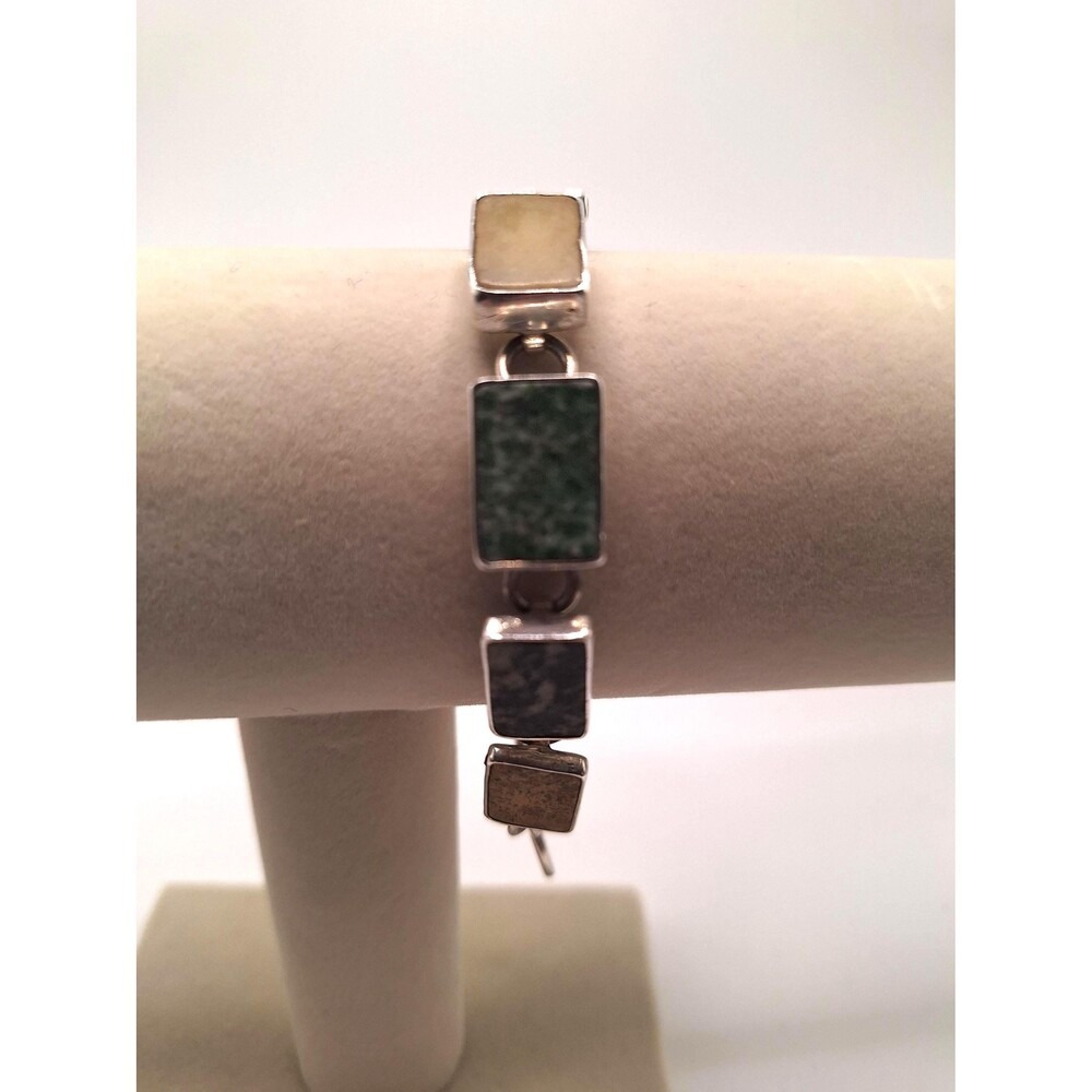 Handmade jasper bracelet in sterling silver from Mexico statement heavy RARE